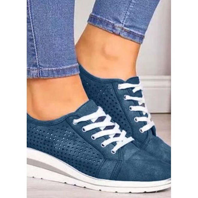 Women's Lace-up Hollow-out Closed Toe Wedge Heel Sneakers