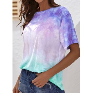 Color Block Round Neck Short Sleeve Casual T-shirts