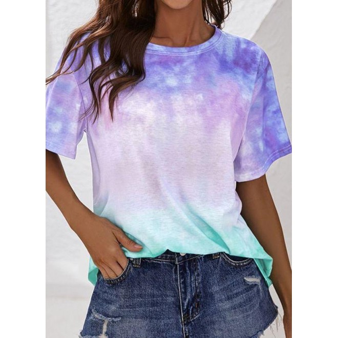 Color Block Round Neck Short Sleeve Casual T-shirts