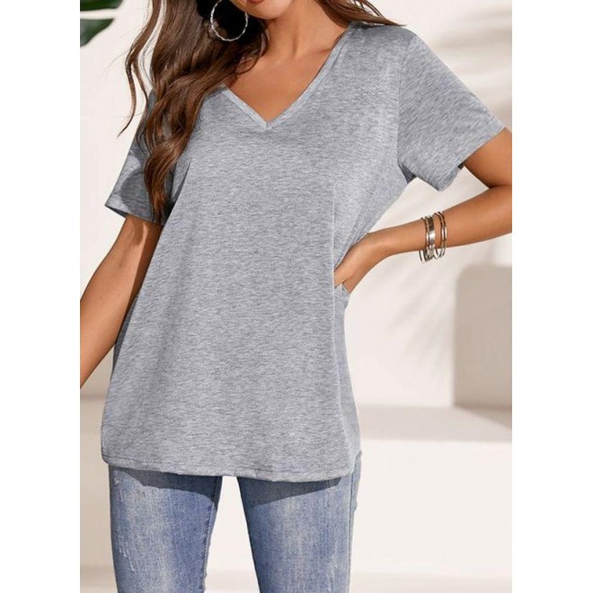 Solid V-Neckline Short Sleeve Casual T-shirts