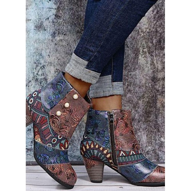 Women's Zipper Ankle Boots Chunky Heel Boots
