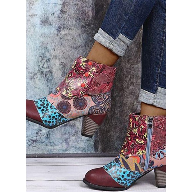 Women's Zipper Ankle Boots Chunky Heel Boots
