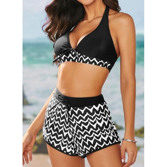 Polyester Halter Geometric Bikinis Swimwear