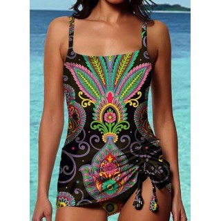 Polyester Knot Floral Tankinis Swimwear