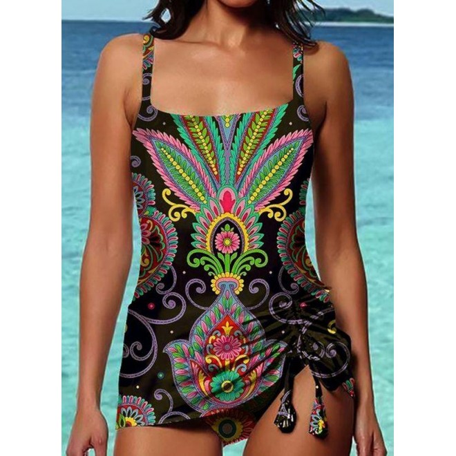 Polyester Knot Floral Tankinis Swimwear