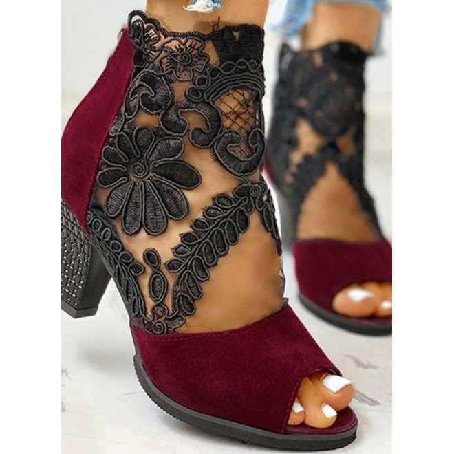 Women's Flowerels Fabric Chunky Heel Sandals