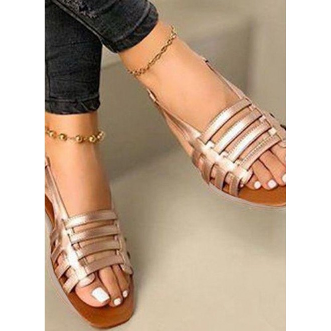 Women's Hollow-out Square Toe Flat Heel Sandals
