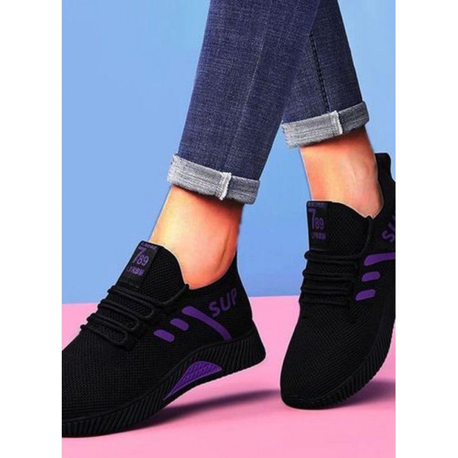 Women's Lace-up Closed Toe Fabric Wedge Heel Sneakers