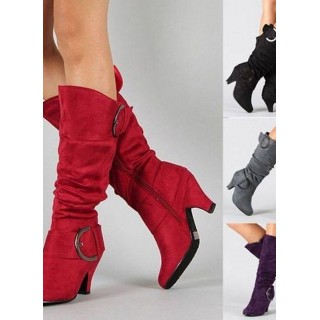 Women's Buckle Zipper Round Toe Kitten Heel Boots