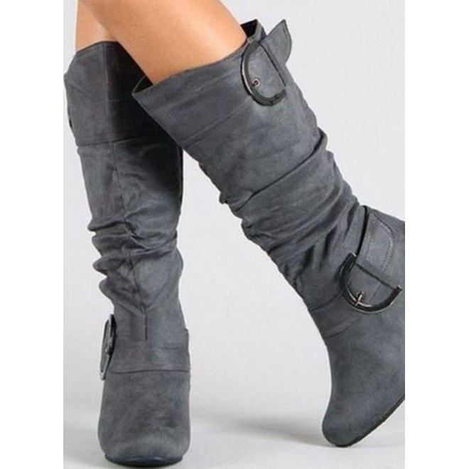 Women's Buckle Zipper Round Toe Kitten Heel Boots