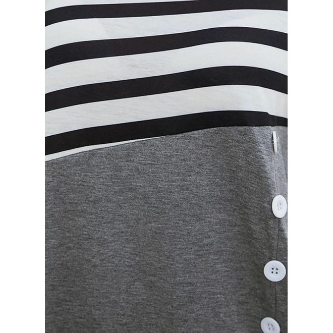 Stripe Round Neck Long Sleeve Casual T-Shirt