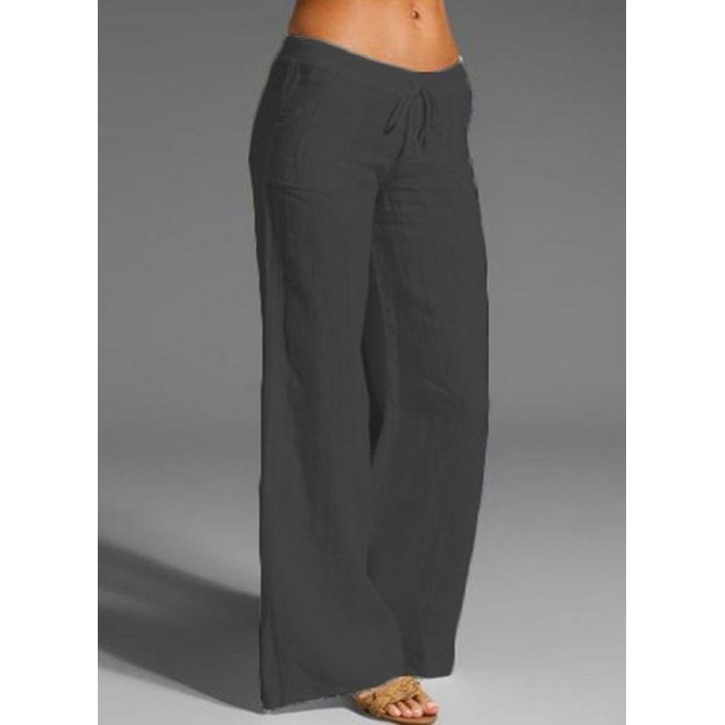 Casual Loose Pockets Mid Waist Polyester Pants