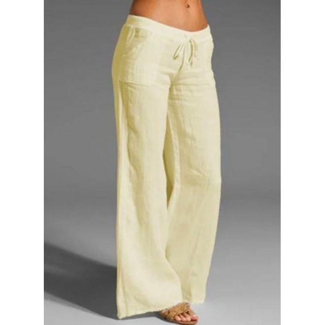 Casual Loose Pockets Mid Waist Polyester Pants