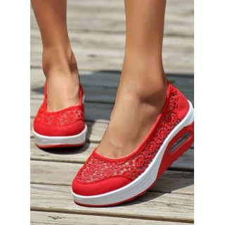 Women's Hollow-out Closed Toe Lace Wedge Heel Sneakers