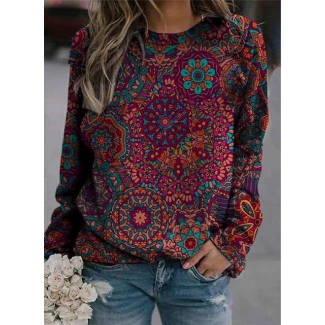 Color Block Round Neck Long Sleeve Casual T-Shirts
