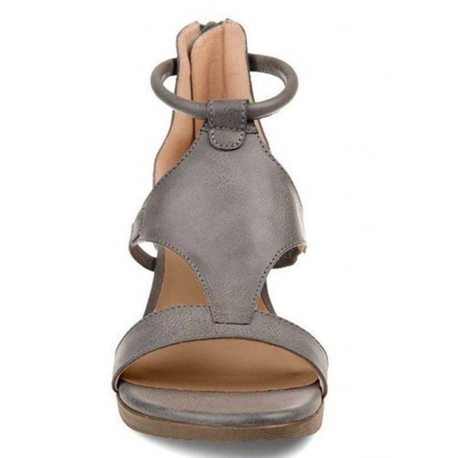 Women's Zipper Round Toe Wedge Heel Sandals