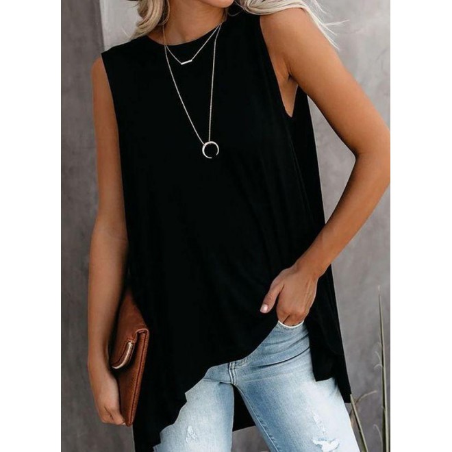 Solid Casual Round Neckline Sleeveless Blouses