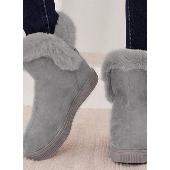 Women's Buckle Fur Ankle Boots Flat Heel Boots