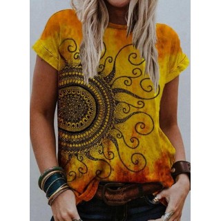 Floral Round Neck Short Sleeve Casual T-shirts