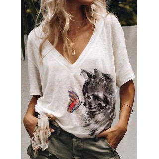 Animal V-Neckline Half Sleeve Casual T-shirts