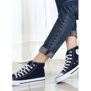 Women's Lace-up Round Toe Canvas Flat Heel Sneakers
