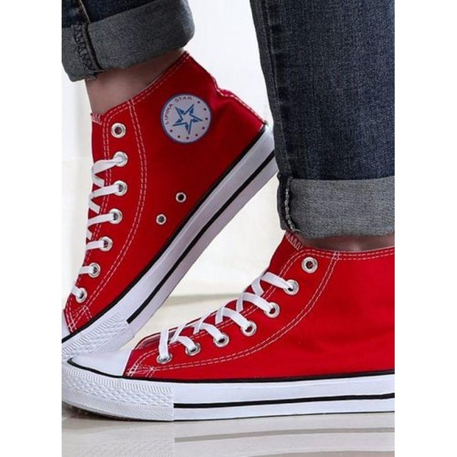 Women's Lace-up Round Toe Canvas Flat Heel Sneakers