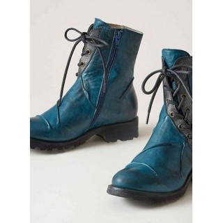 Women's Lace-up Mid-Calf Boots Round Toe Heels Low Heel Boots