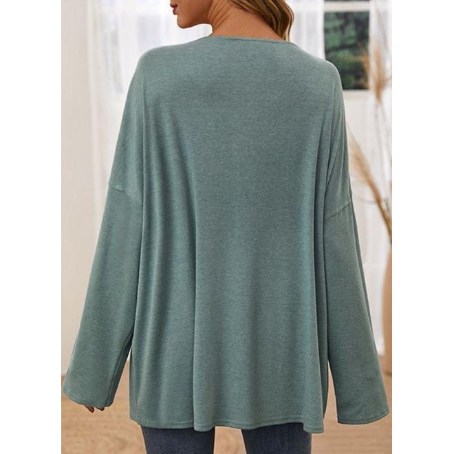 Solid V-Neckline Long Sleeve Casual T-shirts