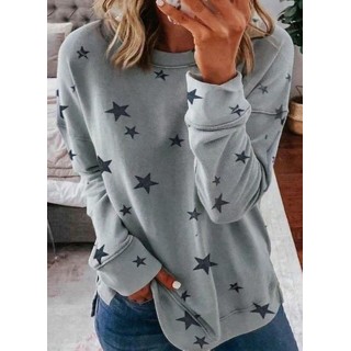 Geometric Casual Round Neckline Long Sleeve Blouses