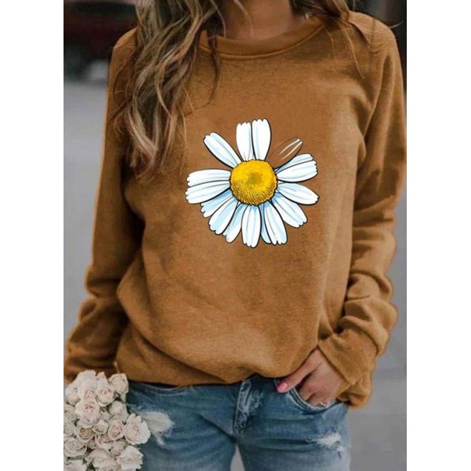 Floral Round Neck Long Sleeve Casual T-shirts