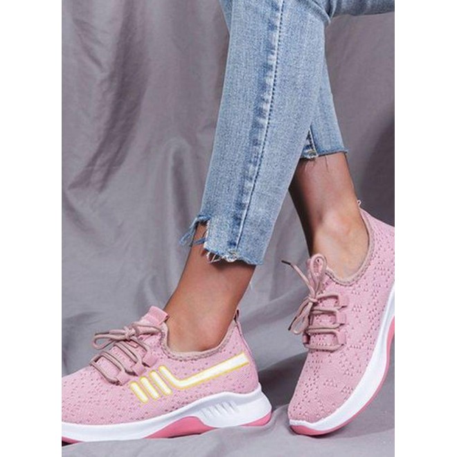 Women's Lace-up Closed Toe Fabric Flat Heel Sneakers