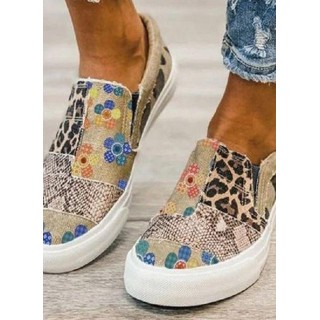 Women's Leopard Round Toe Cotton Flat Heel Sneakers
