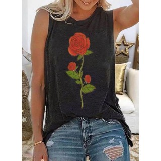 Floral Casual Round Neckline Sleeveless Blouses