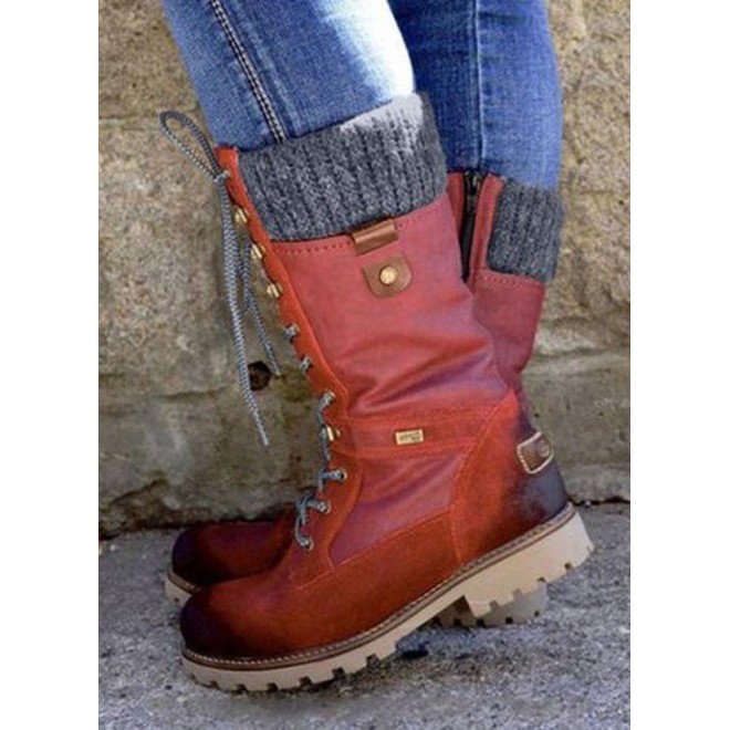 Women's Lace-up Mid-Calf Boots Low Heel Boots