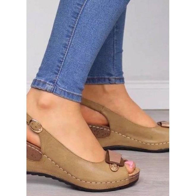 Women's Buckle Peep Toe Slingbacks Wedge Heel Sandals