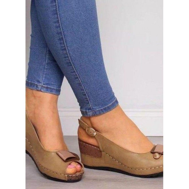 Women's Buckle Peep Toe Slingbacks Wedge Heel Sandals