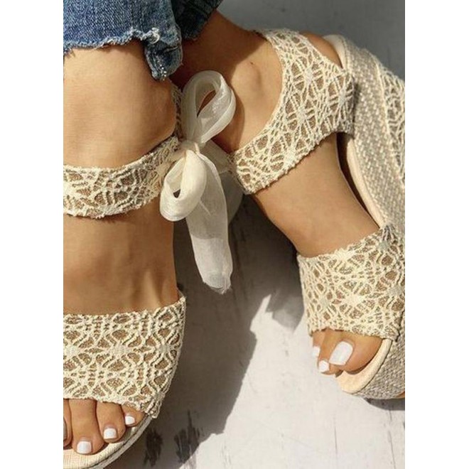 Women's Lace-up Slingbacks Cloth Wedge Heel Sandals