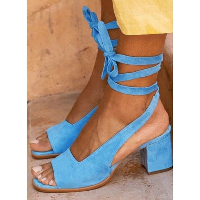 Women's Lace-up Slingback Cloth Chunky Heel Sandals