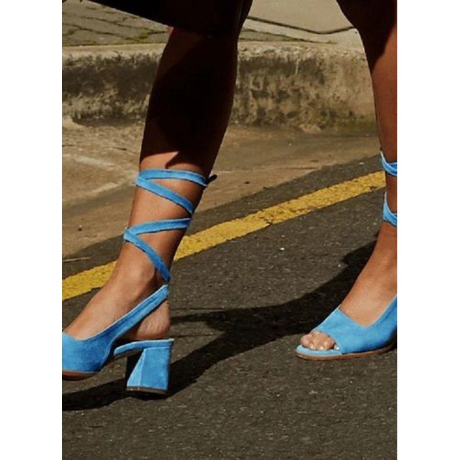 Women's Lace-up Slingback Cloth Chunky Heel Sandals