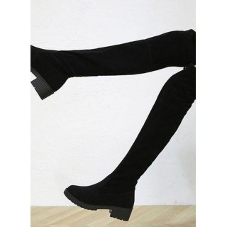 Women's Lace-up Knee High Boots Closed Toe Cloth Low Heel Boots