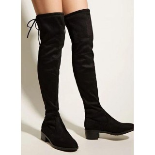 Women's Lace-up Over The Knee Boots Closed Toe Nubuck Chunky Heel Boots