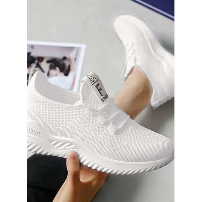 Women's Net Surface Lace-up Closed Toe Fabric Flat Heel Sneakers
