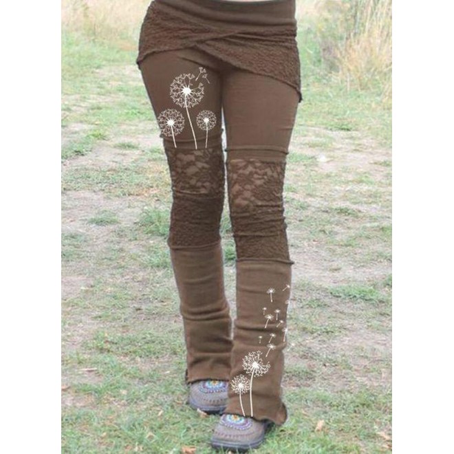 Casual Skinny Pattern Lace Mid Waist Polyester Pants
