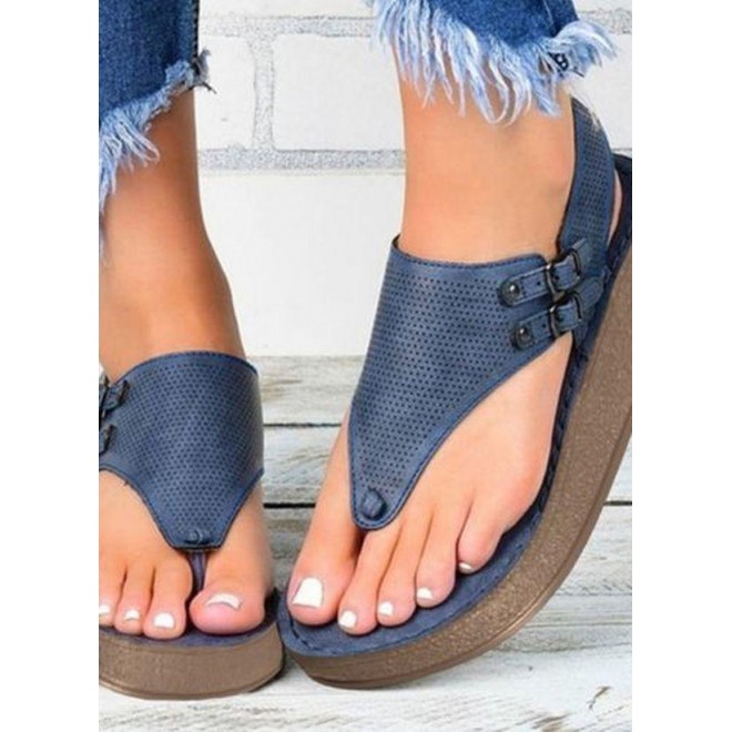 Women's Buckle Flip-Pots Cloth Wedge Heel Sandals Platforms