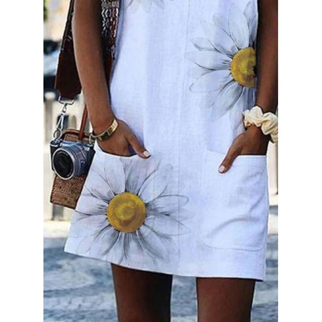 Casual Floral Tunic Round Neckline A-line Dress
