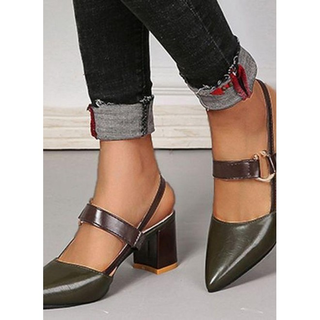 Women's Pointed Toe Slingbacks Chunky Heel Sandals