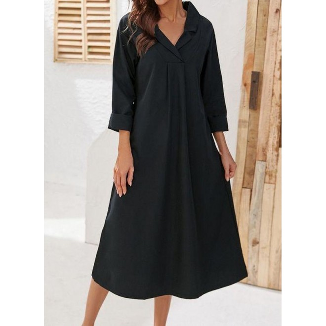 Casual Solid Tunic Collar A-line Dress