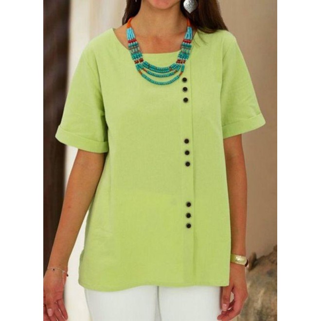 Solid Casual Round Neckline Short Sleeve Blouses