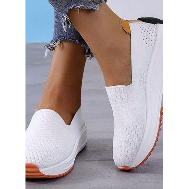 Women's Hollow-out Closed Toe Fabric Wedge Heel Sneakers