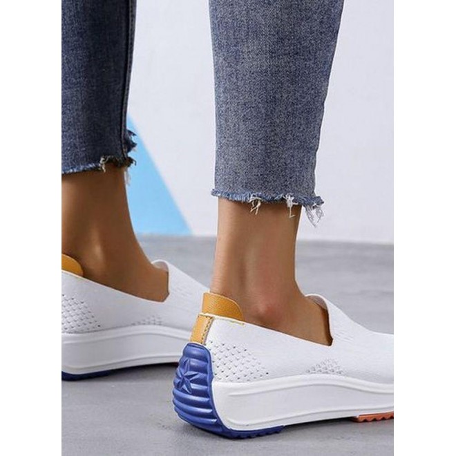 Women's Hollow-out Closed Toe Fabric Wedge Heel Sneakers